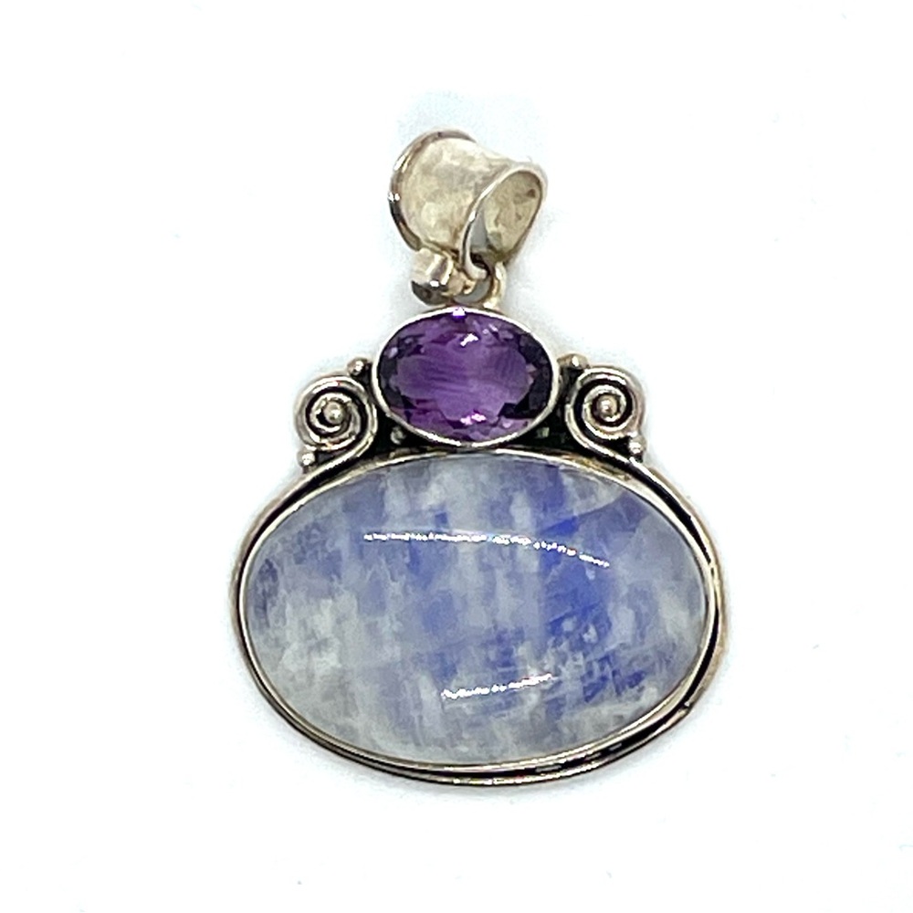 Moonstone and Amethyst Sterling Silver Pendant